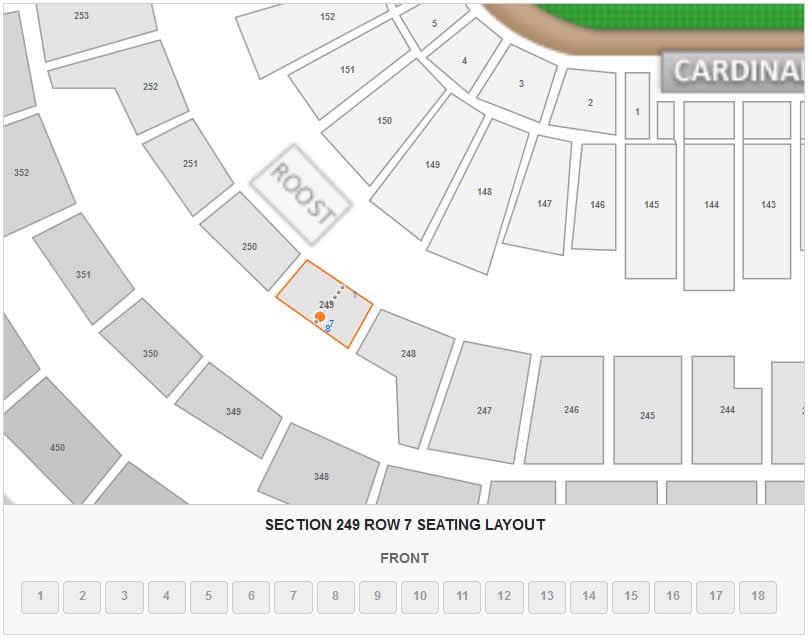 How many seats are in Section 249 Row 7 at Busch Stadium? - 0