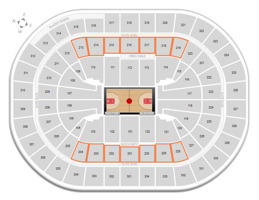 Club Seating Locations at Moda Center for Trailblazers Games