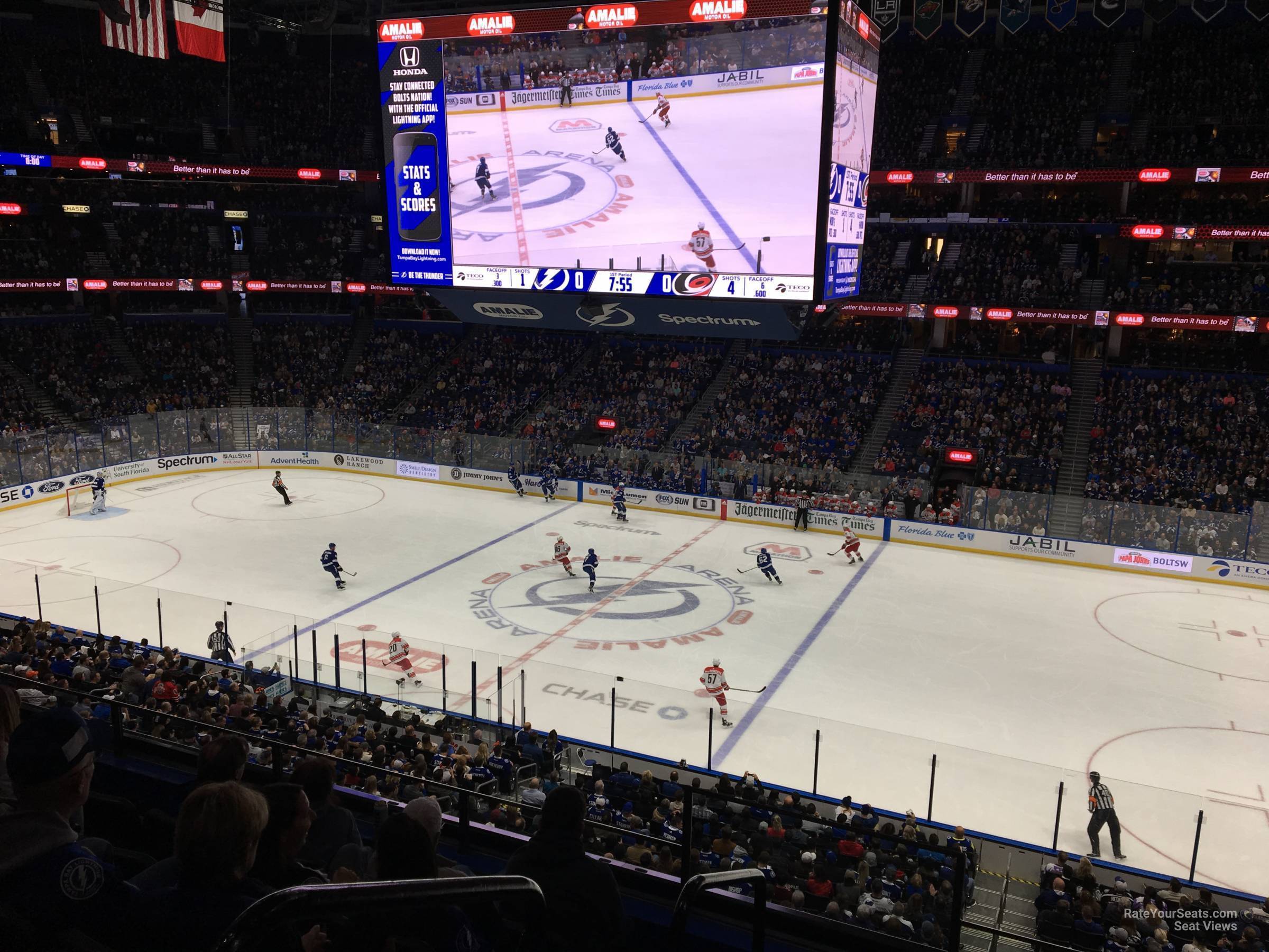 section 214, row d seat view  for hockey - amalie arena