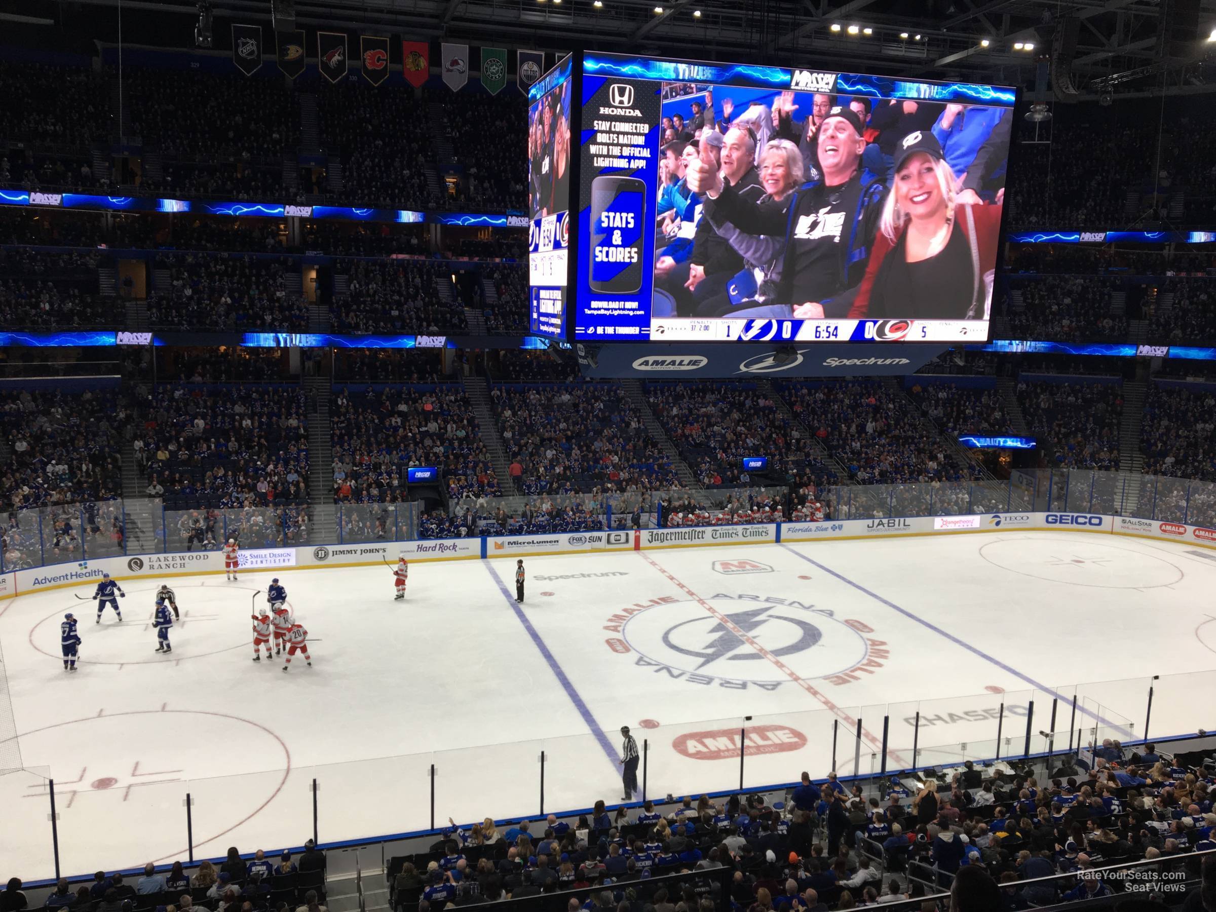 section 218, row d seat view  for hockey - amalie arena