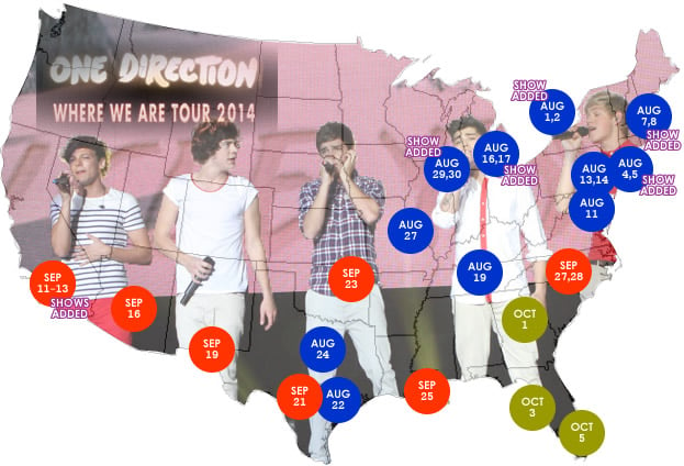 One Direction Tour Map