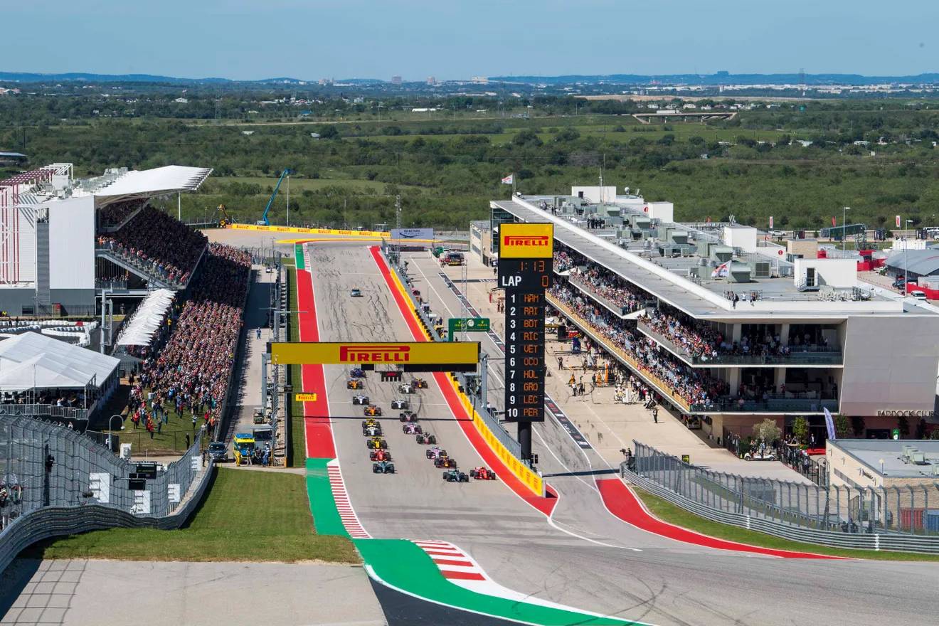 F1 racing at Circuit of the Americas in Austin, Texas.