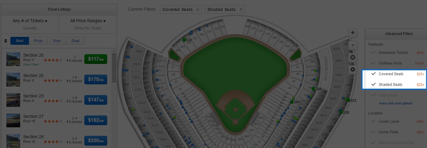 RateYourSeats Shaded and Covered Seating Finder