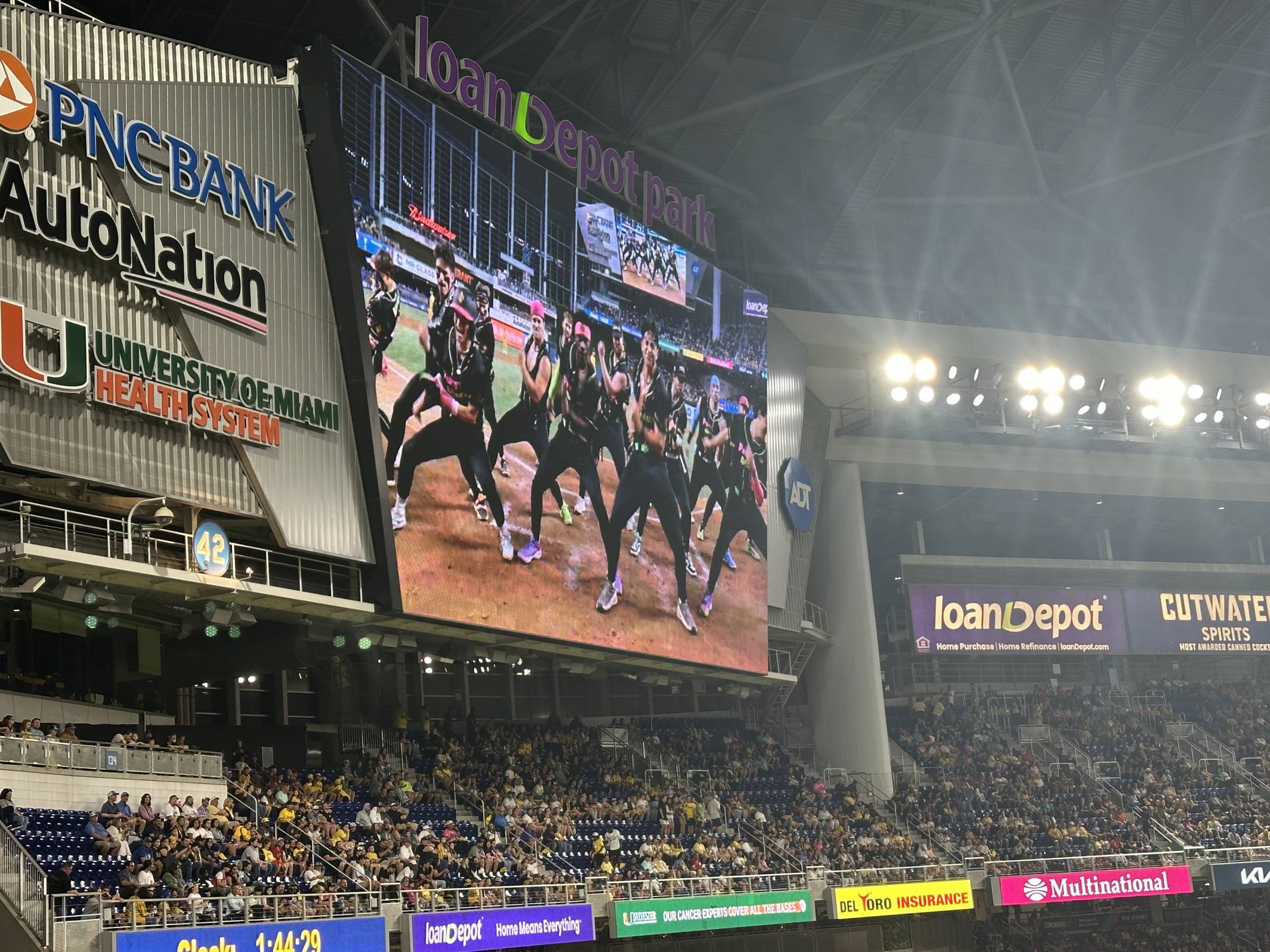 The Party Animals Dancing on the big screen at loanDepot Park
