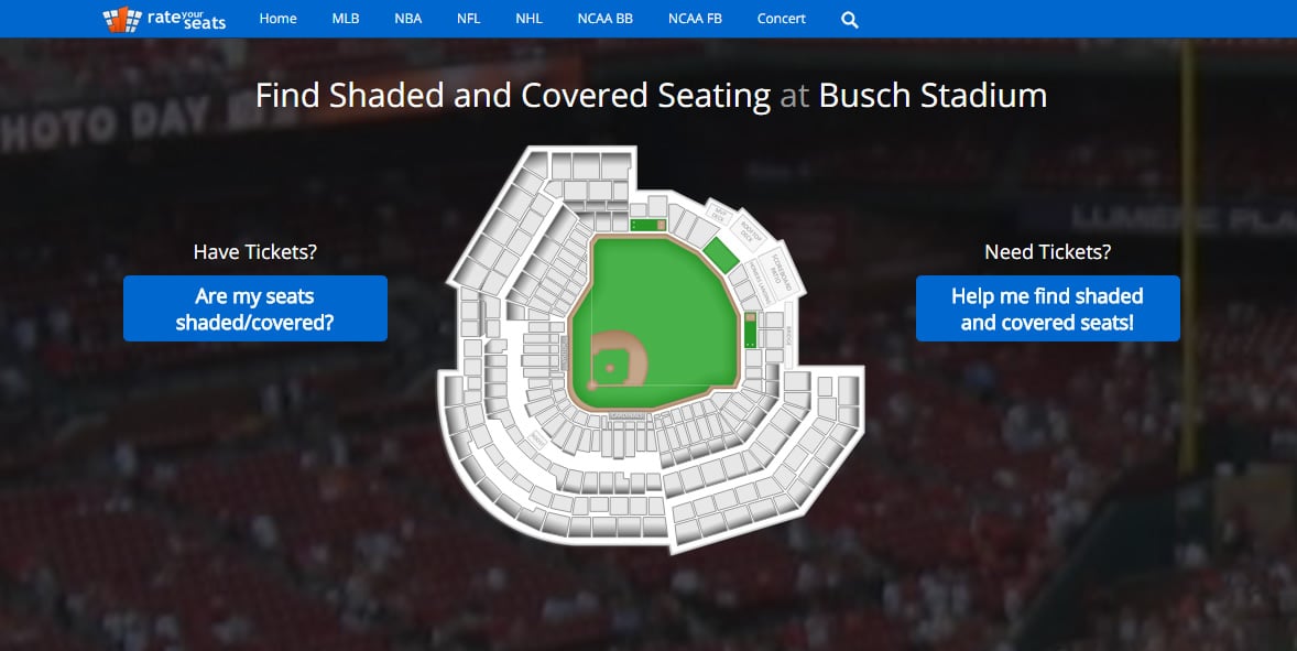 The RateYourSeats Shade and Cover Finder for Busch Stadium