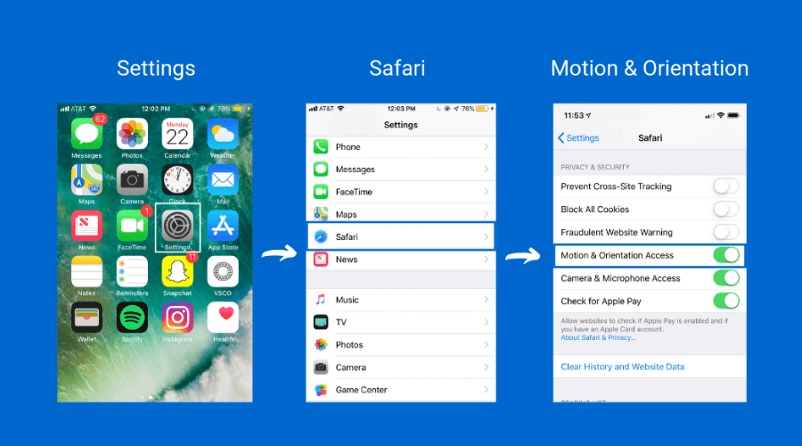 how to turn on motion & orientation guide