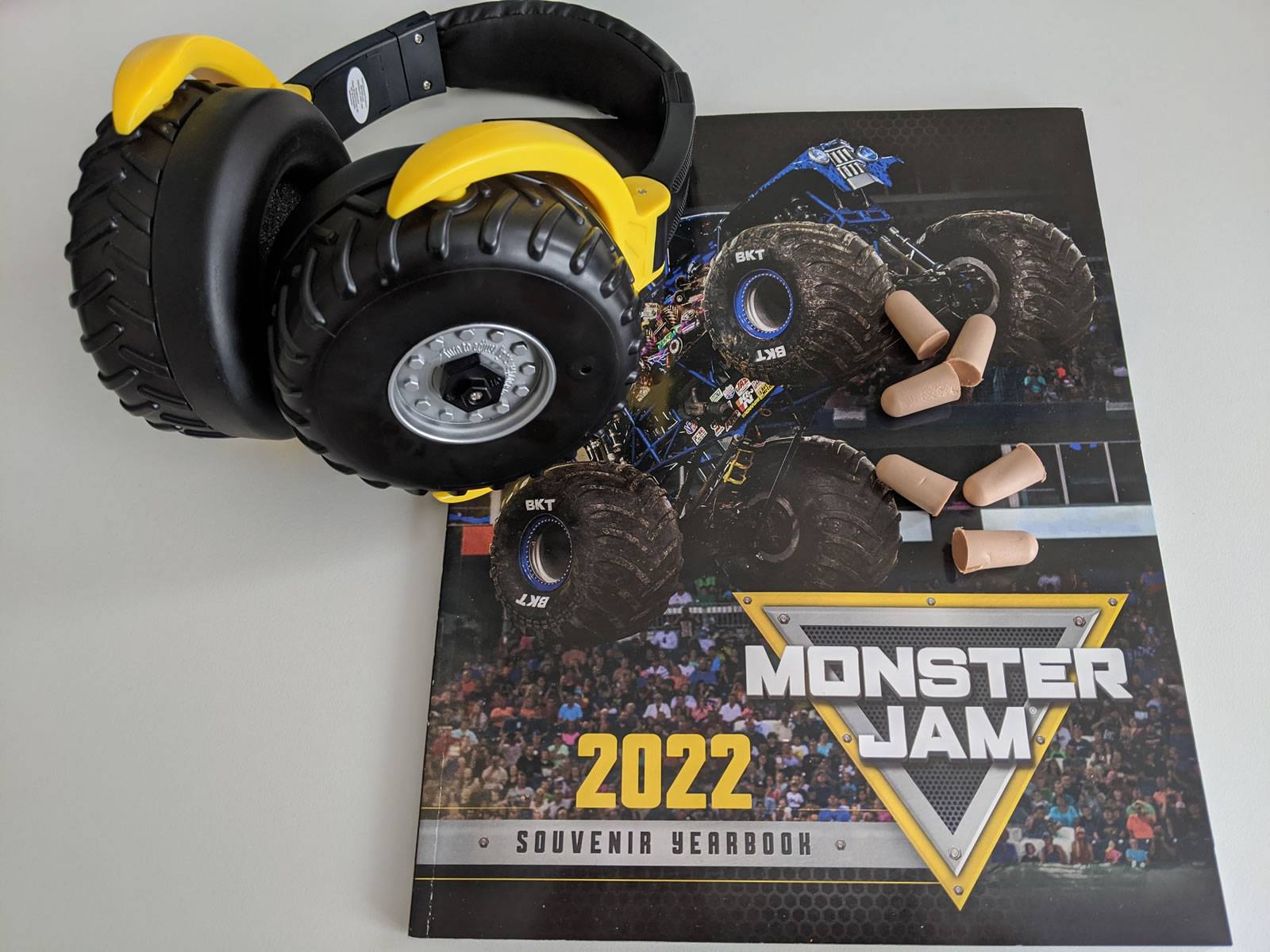 monster jam kids headphones and yearbook