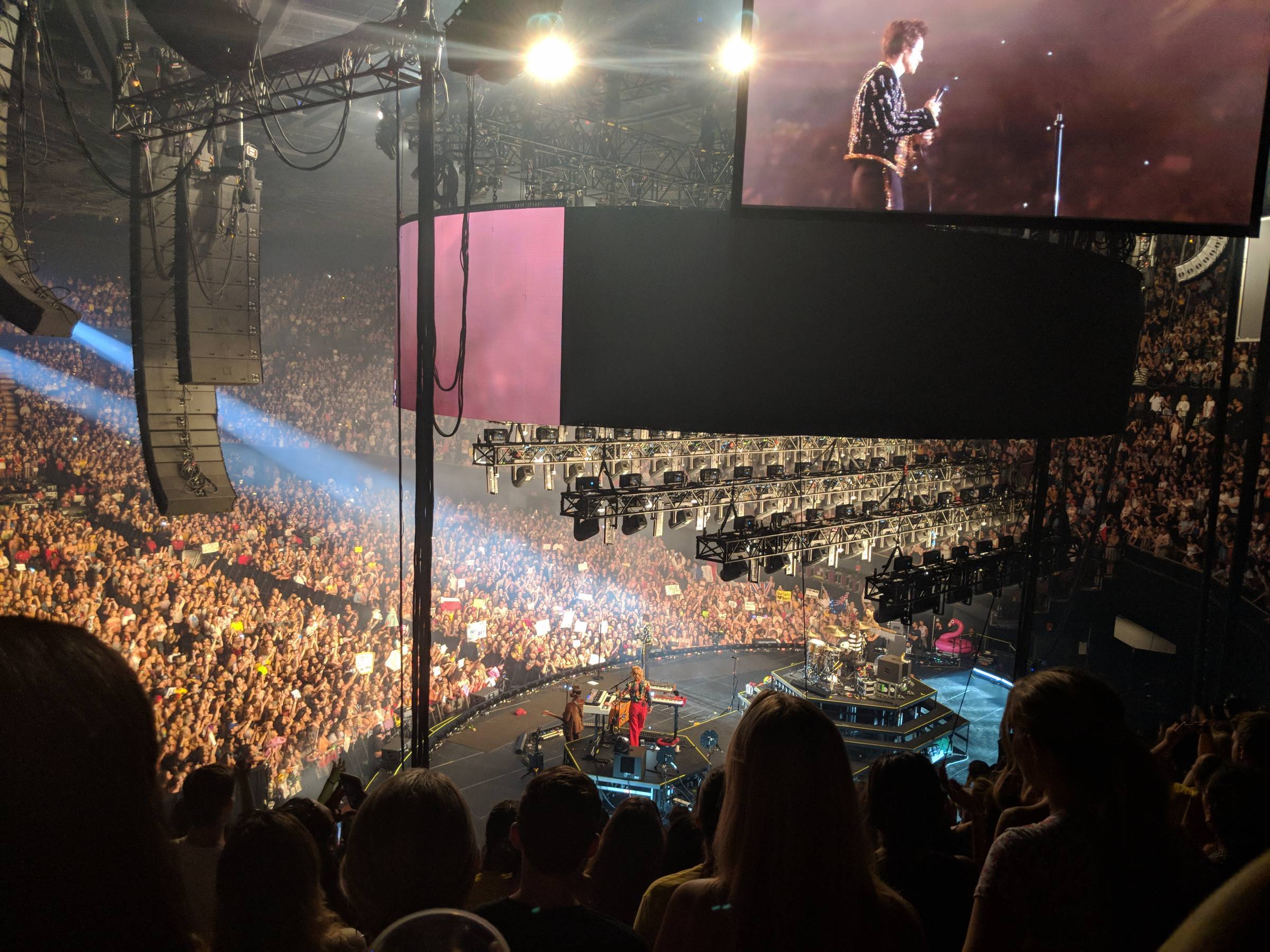 behind the stage at a harry styles concert in los angeles