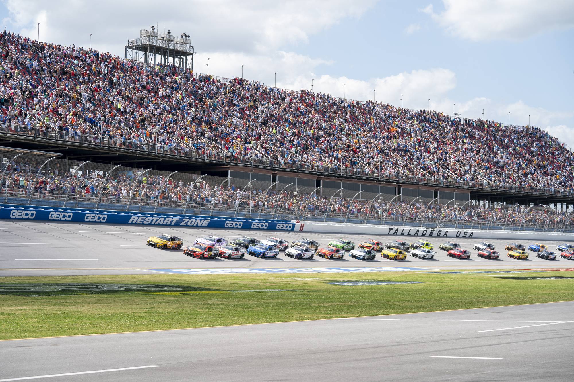 The NASCAR Cup Series racing at Talladega Superspeedway