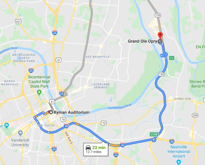 Distance from Ryman to Grand Ole Opry House Distance from Ryman to Grand Ole Opry House
