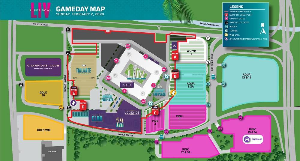 Parking Map for Super Bowl 54