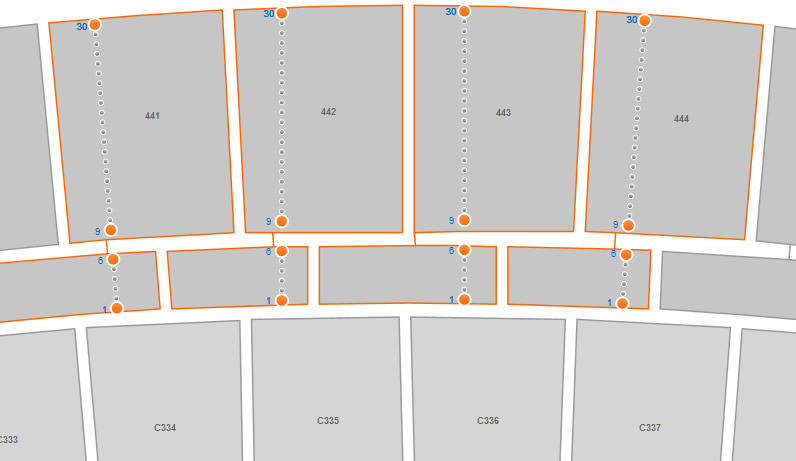 Seating Rows in Sections 441 to 444 at AT&T Stadium