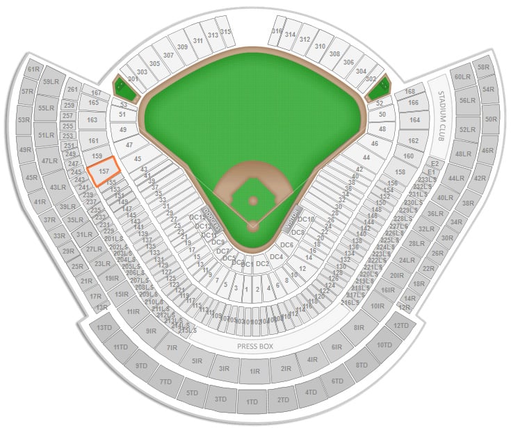 dodger stadium section 157 highlighted