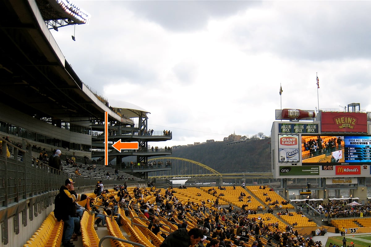 Covered seating along the 200 level sidelines at Heinz Field
