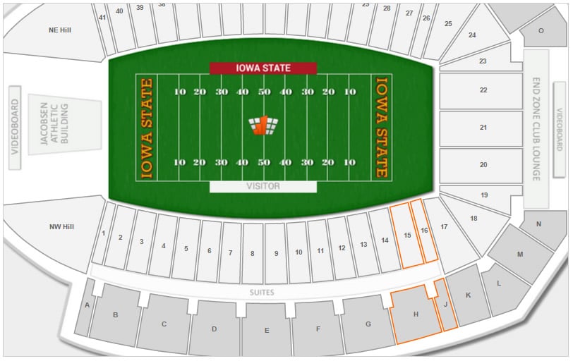 Visitor seating sections at Jack Trice Stadium