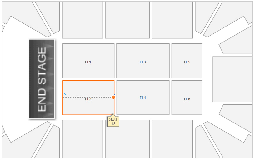 Seating location for Floor Section 2 Row V Seats 17-18