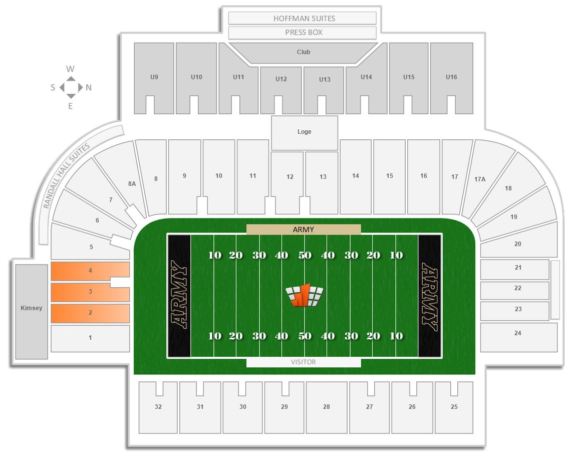 Visiting team seating sections at Michie Stadium