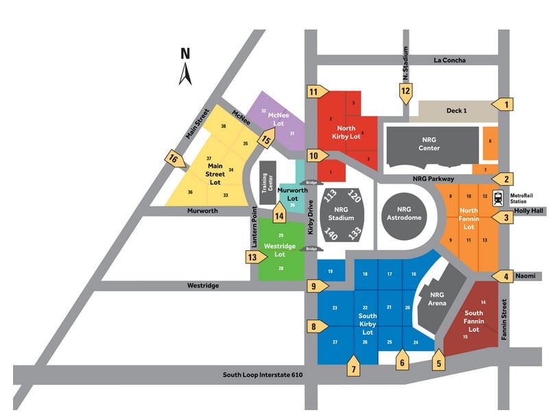 NRG Stadium parking map with section numbers