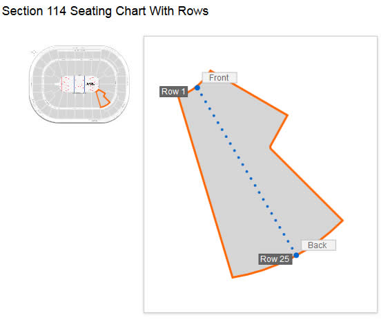 Section 114 Seating Row Layout at Rogers Arena