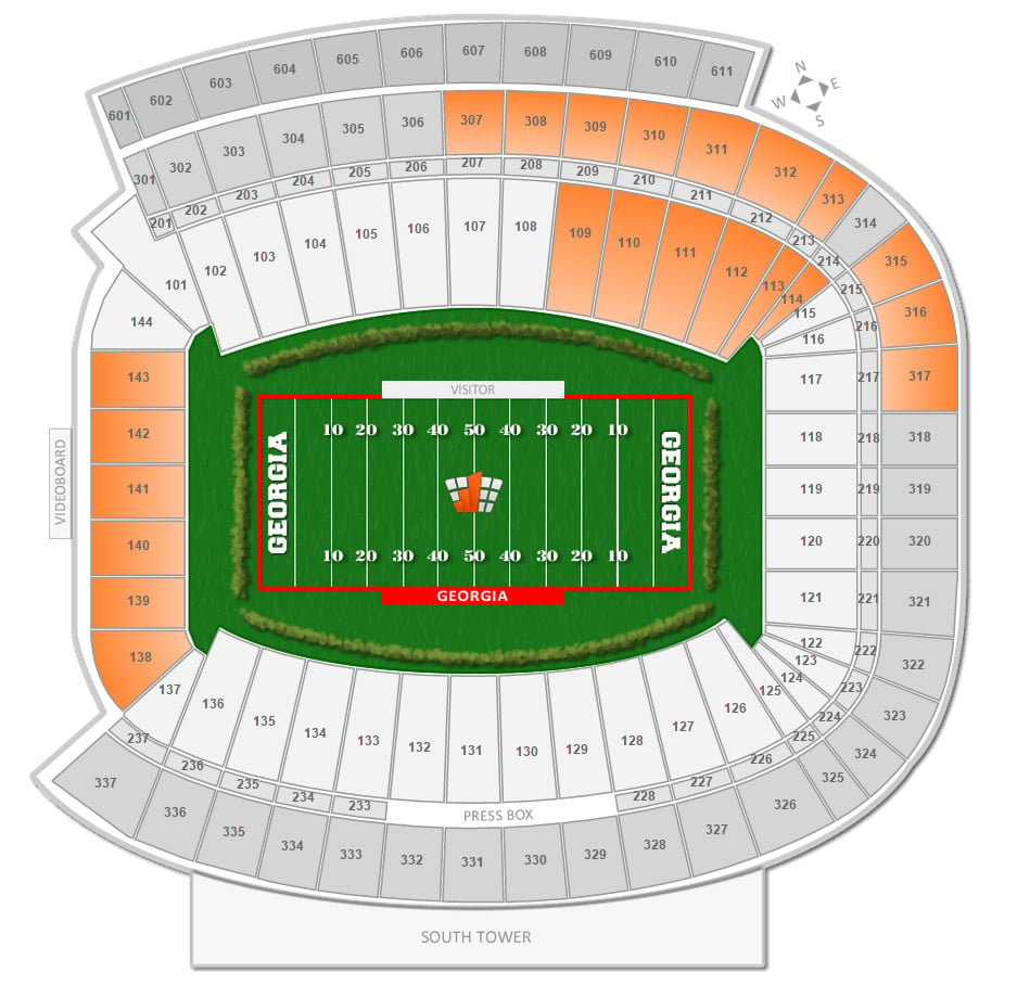 Student seating areas at Sanford Stadium