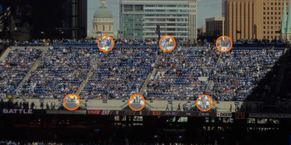 Section entrances at the 400 Level North Endzone at Lucas Oil Stadum
