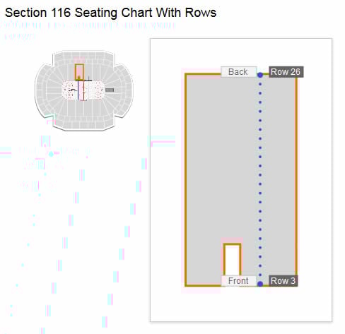 Seating Row Layout in Section 116 at Xcel Energy Center