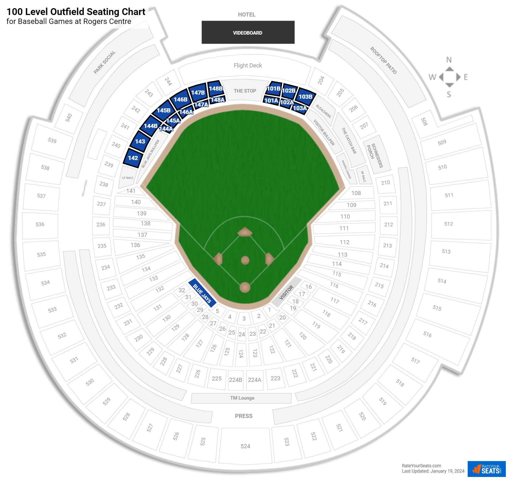 Baseball 100 Level Outfield Seating Chart at Rogers Centre