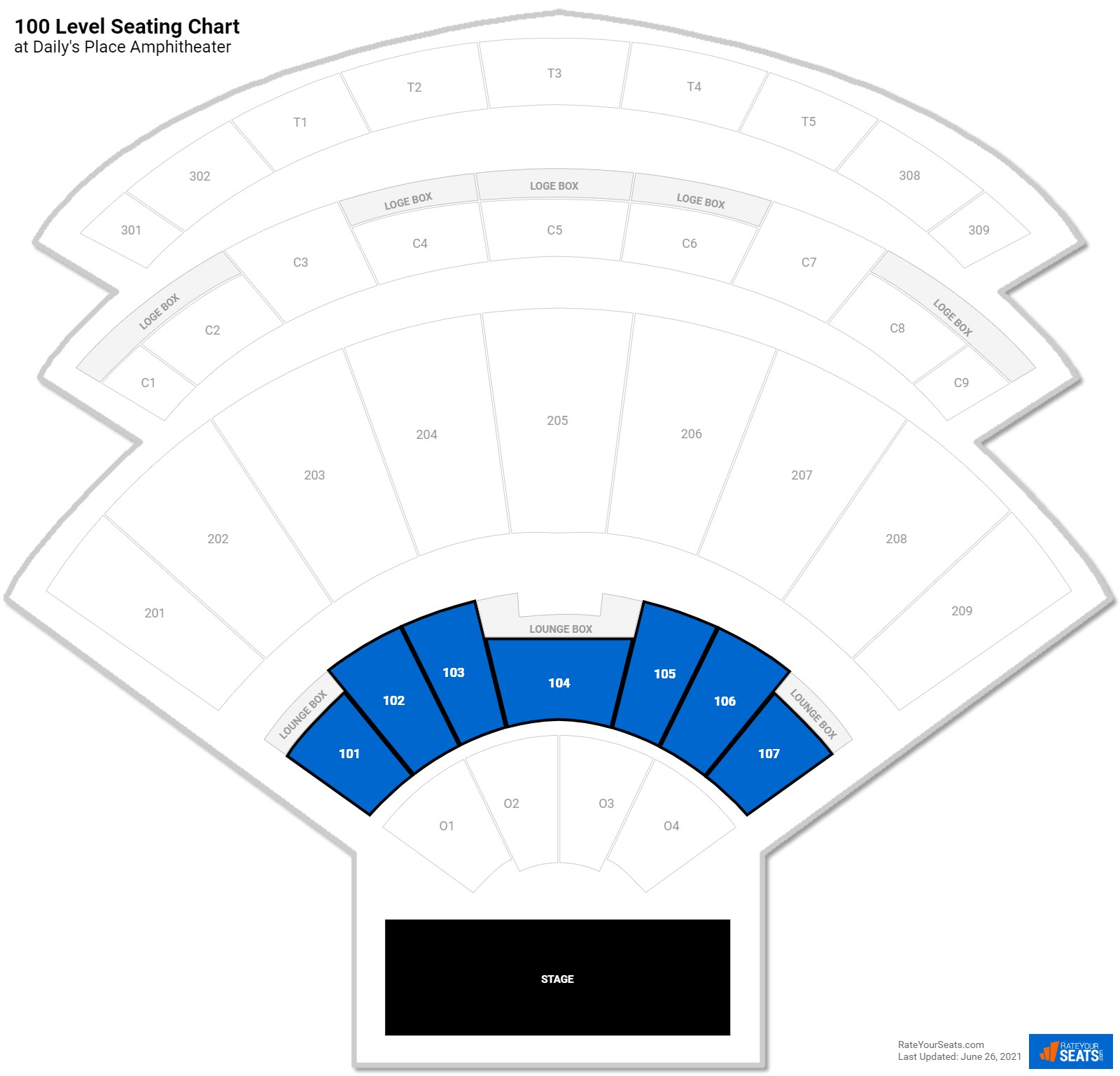 click to enlarge Concert 100 Level Seating Chart at Daily