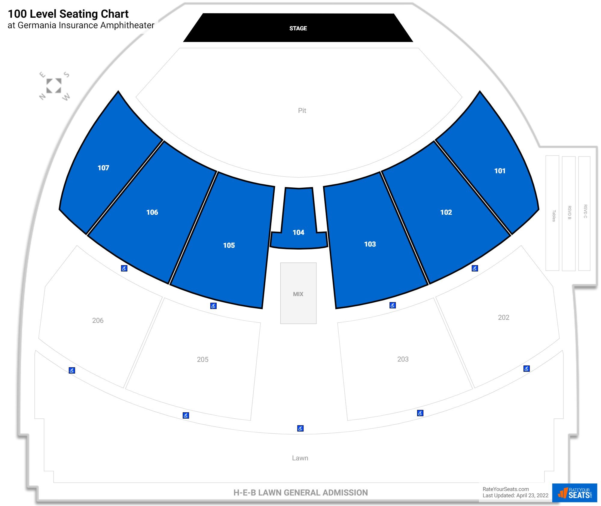 Concert 100 Level Seating Chart at Germania Insurance Amphitheater