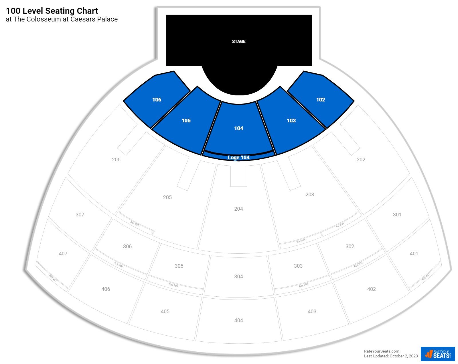 Concert 100 Level Seating Chart at The Colosseum at Caesars Palace