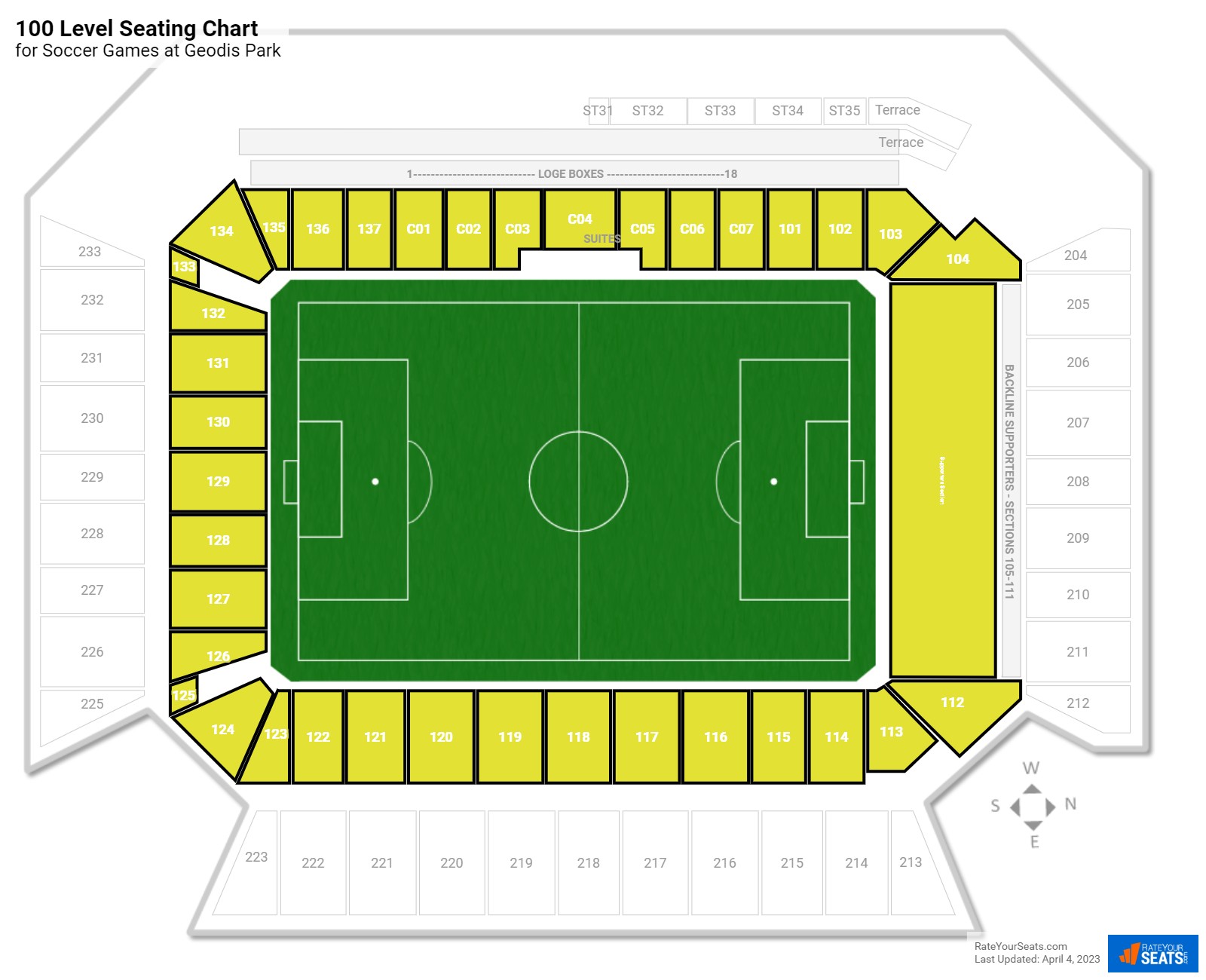 click to enlarge Soccer 100 Level Seating Chart at Geodis Park
