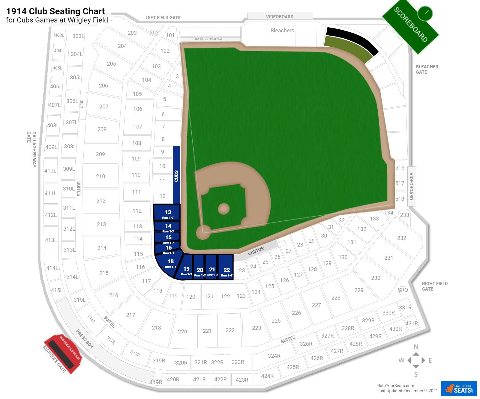 Cubs 1914 Club Seating Chart at Wrigley Field