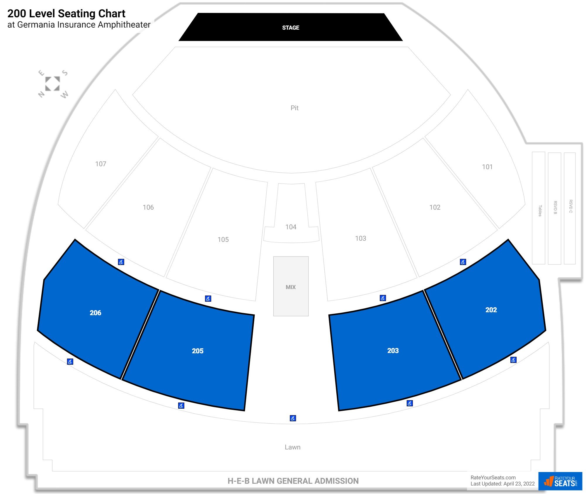 click to enlarge Concert 200 Level Seating Chart at Germania Insurance Amphitheater