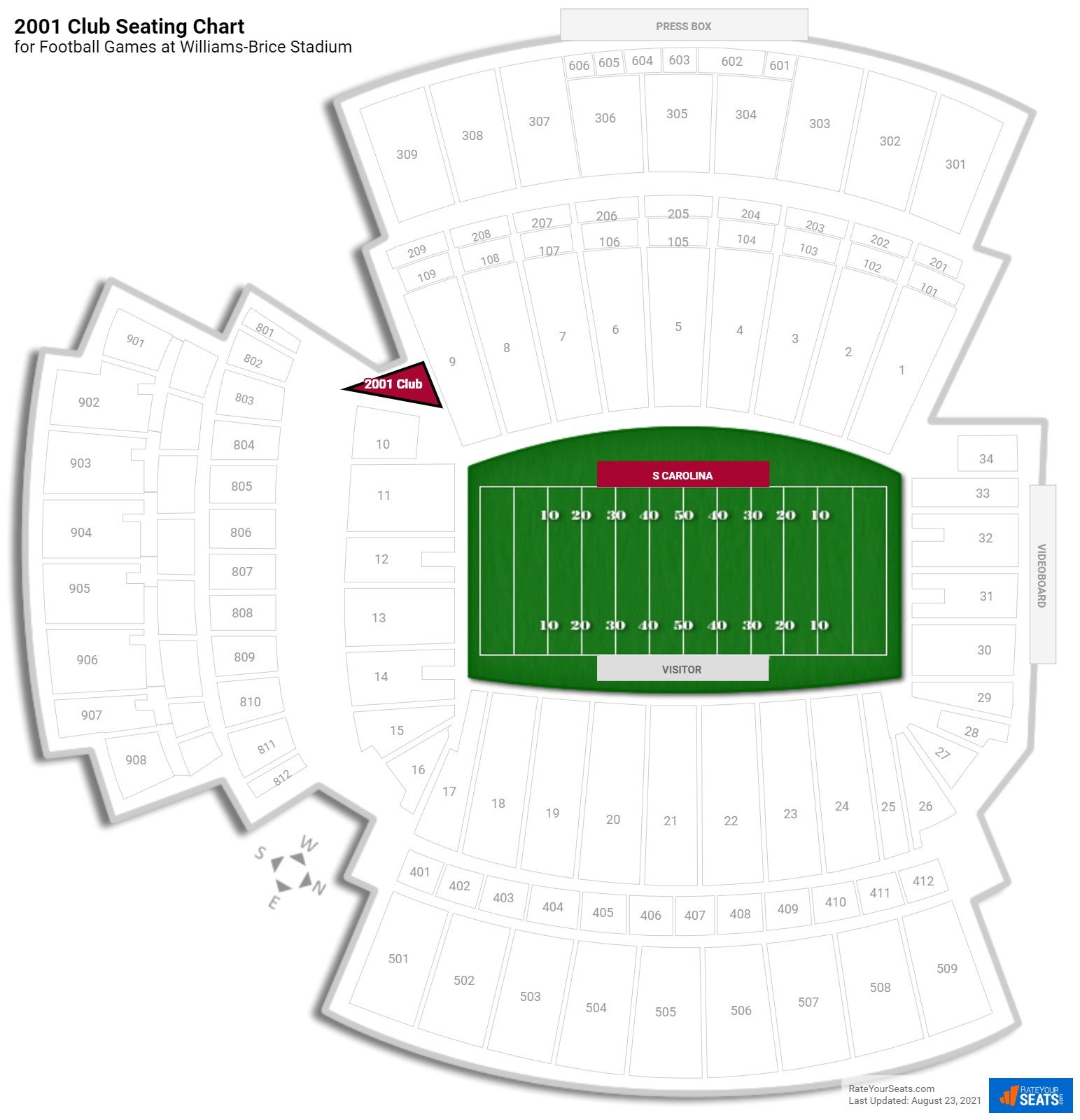 click to enlarge Football 2001 Club Seating Chart at Williams-Brice Stadium