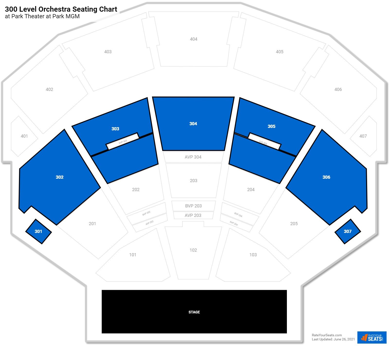 Concert 300 Level Orchestra Seating Chart at Dolby Live at Park MGM