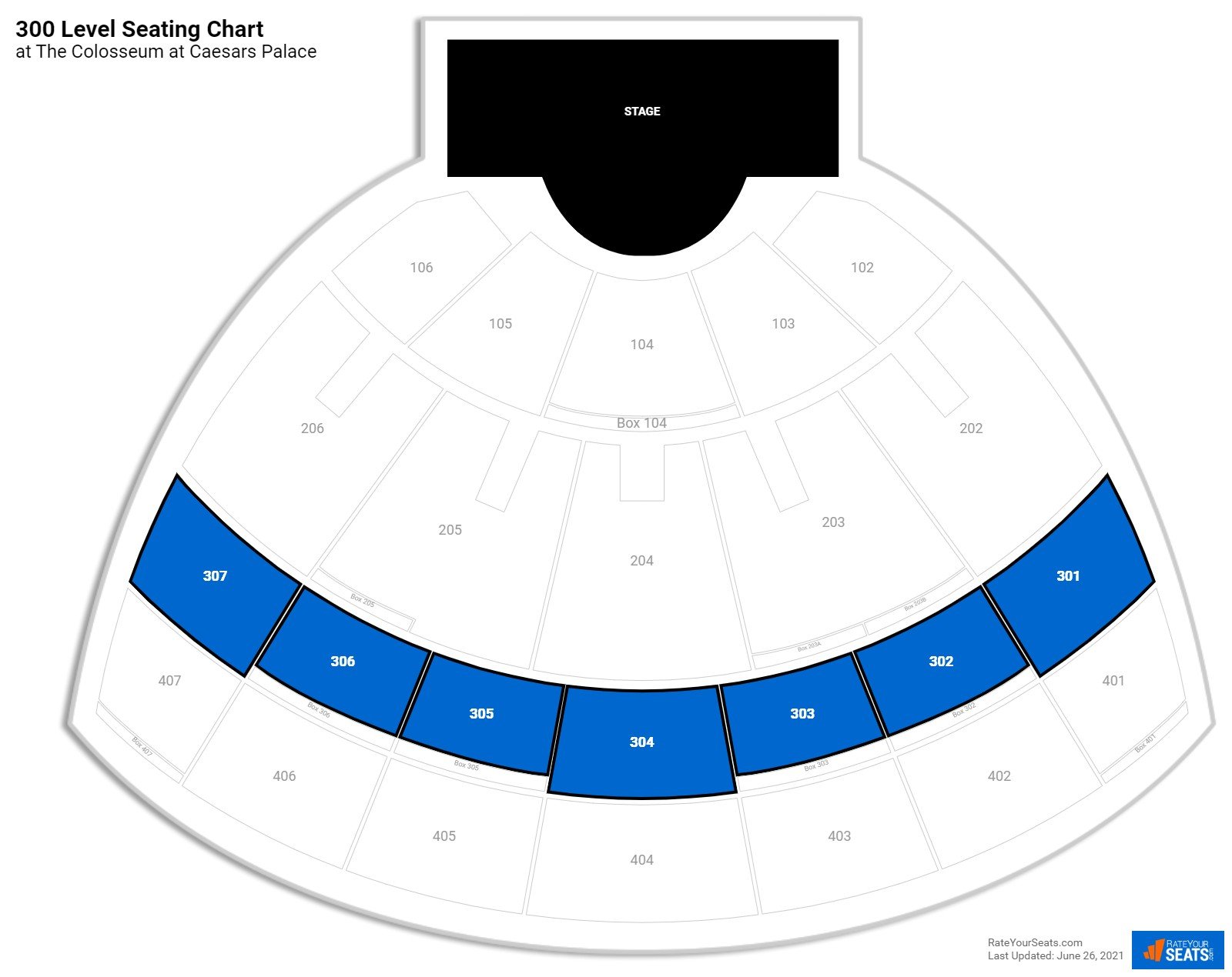 Concert 300 Level Seating Chart at The Colosseum at Caesars Palace