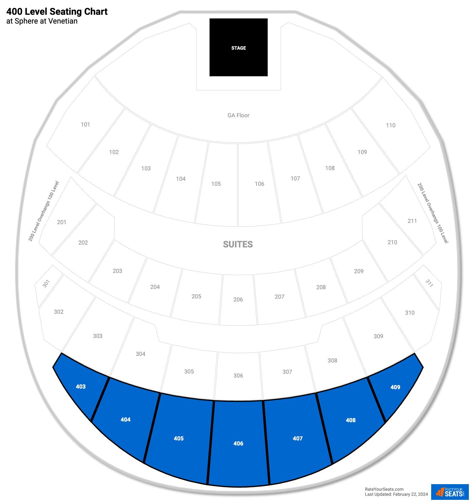 click to enlarge Concert 400 Level Seating Chart at The Sphere