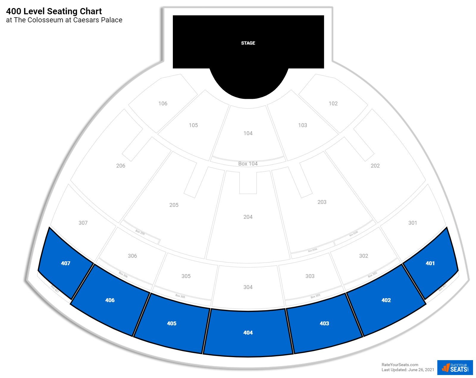 Concert 400 Level Seating Chart at The Colosseum at Caesars Palace