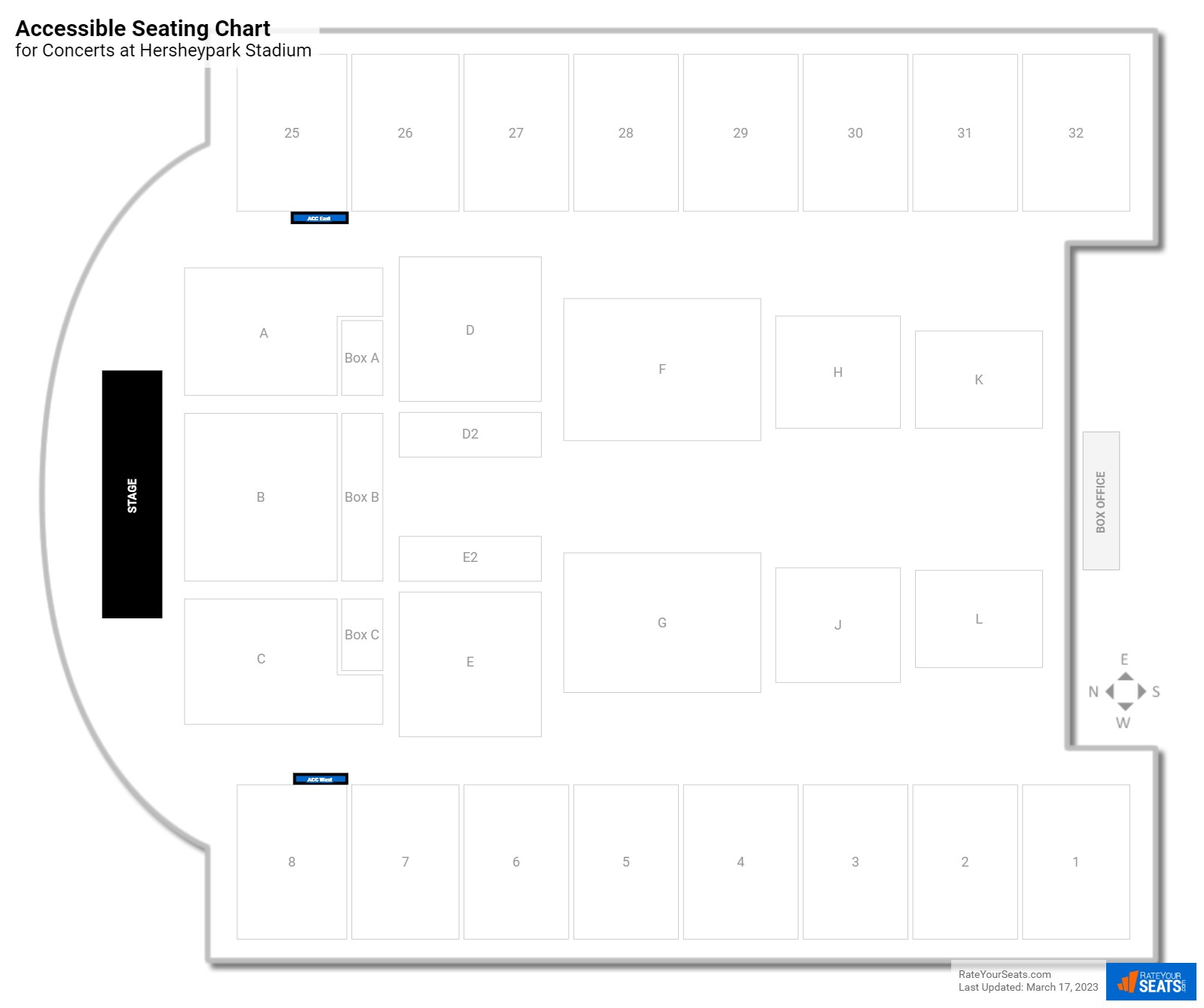 Concert Accessible Seating Chart at Hersheypark Stadium