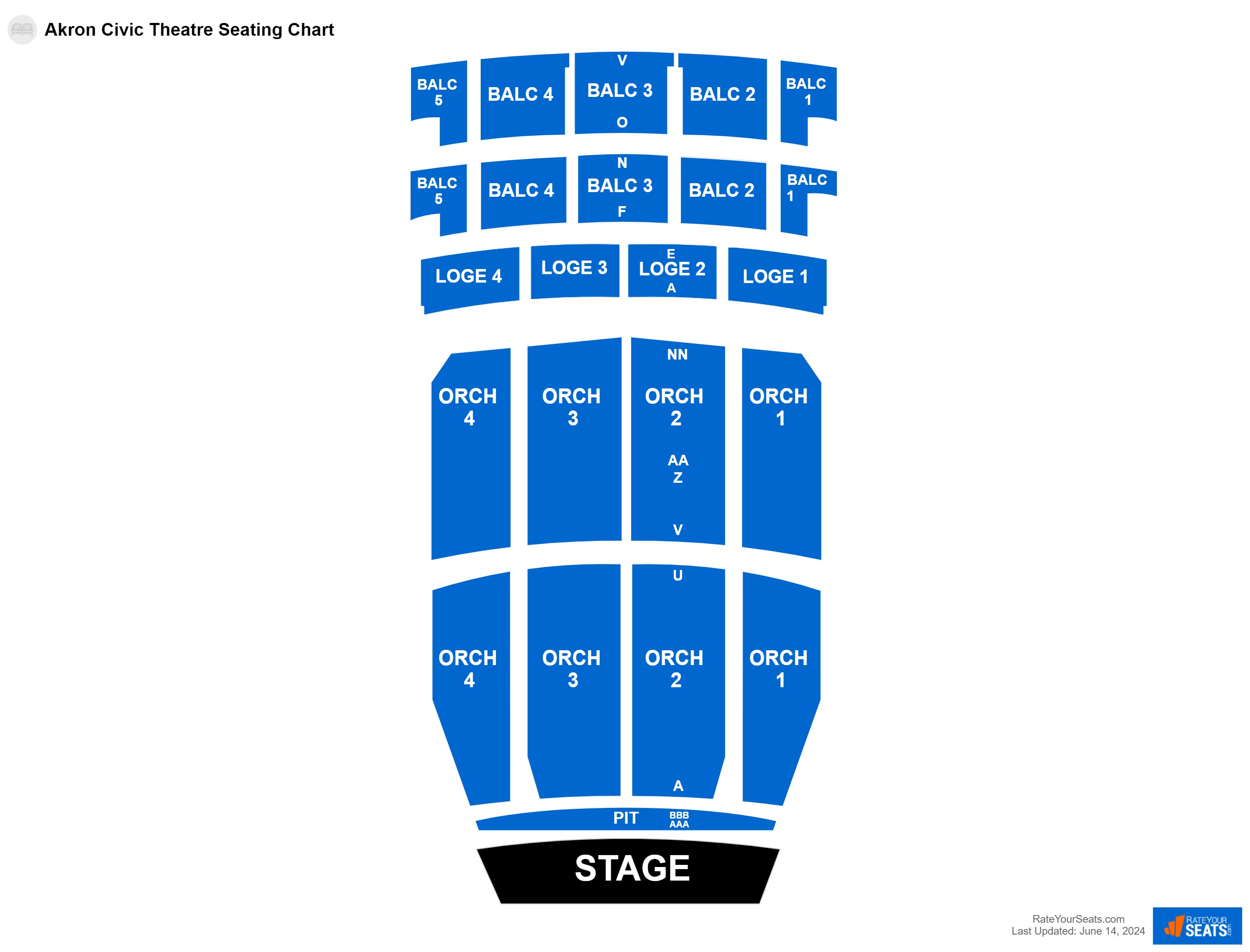 Interactive seating chart Comedy seating chart at Akron Civic Theatre