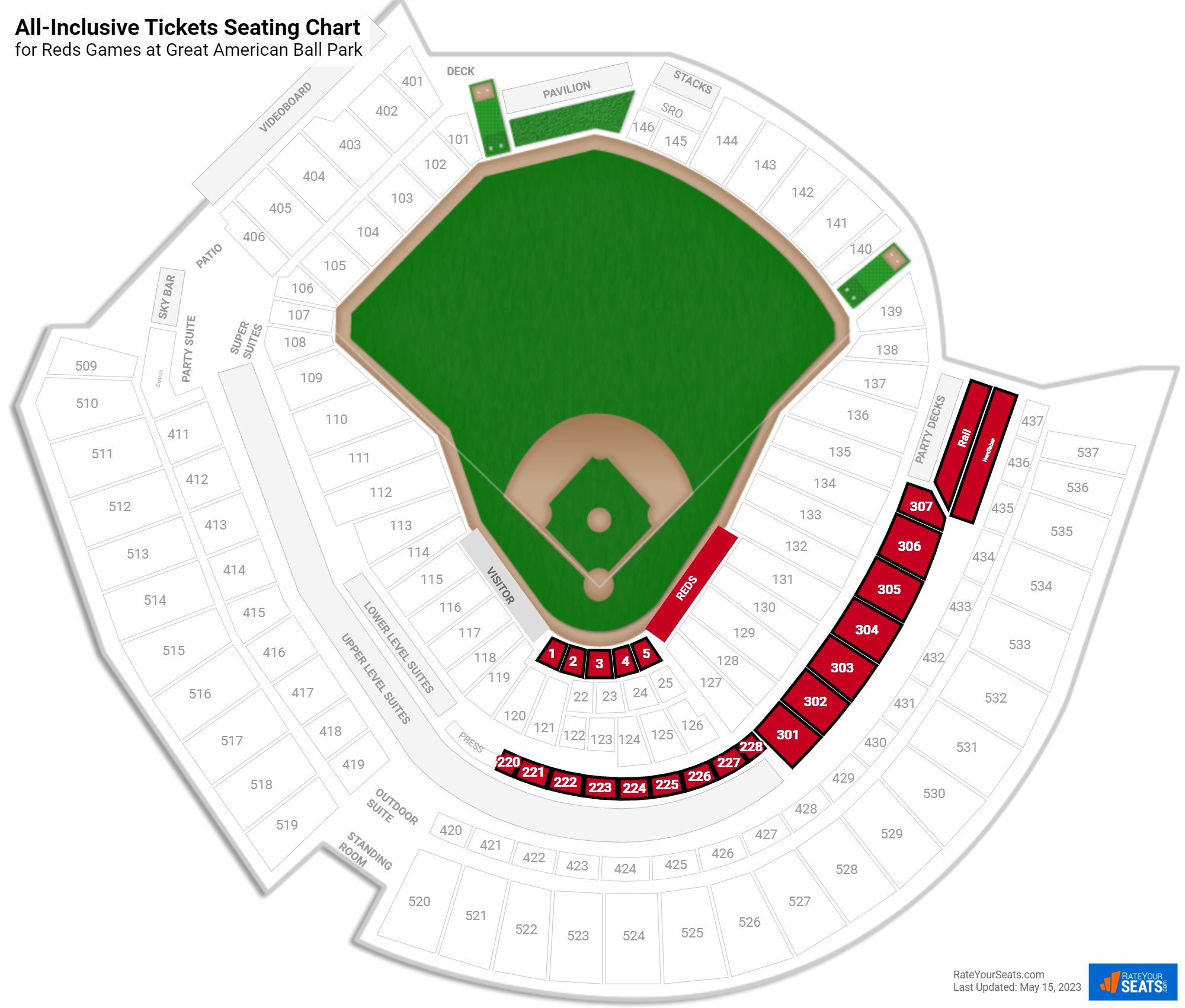 click to enlarge Reds All-Inclusive Tickets Seating Chart at Great American Ball Park