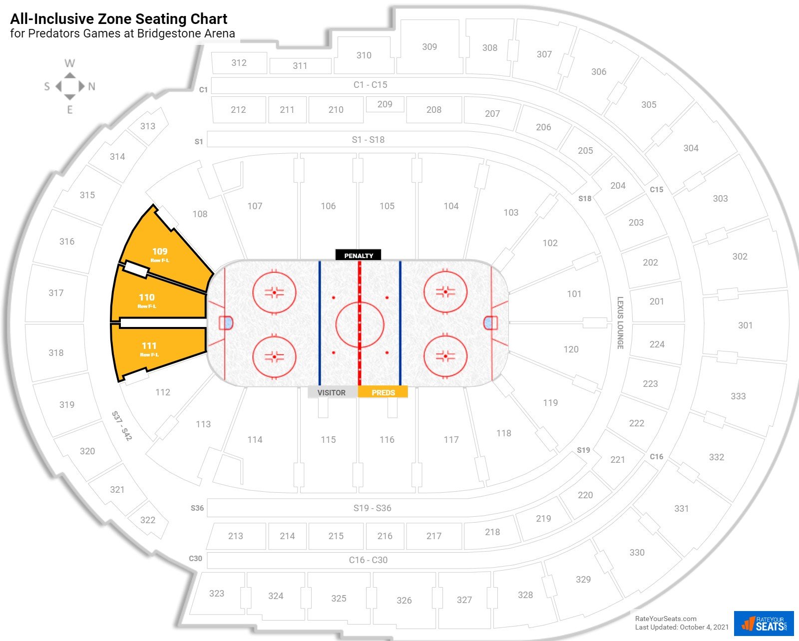Predators All-Inclusive Zone Seating Chart at Bridgestone Arena