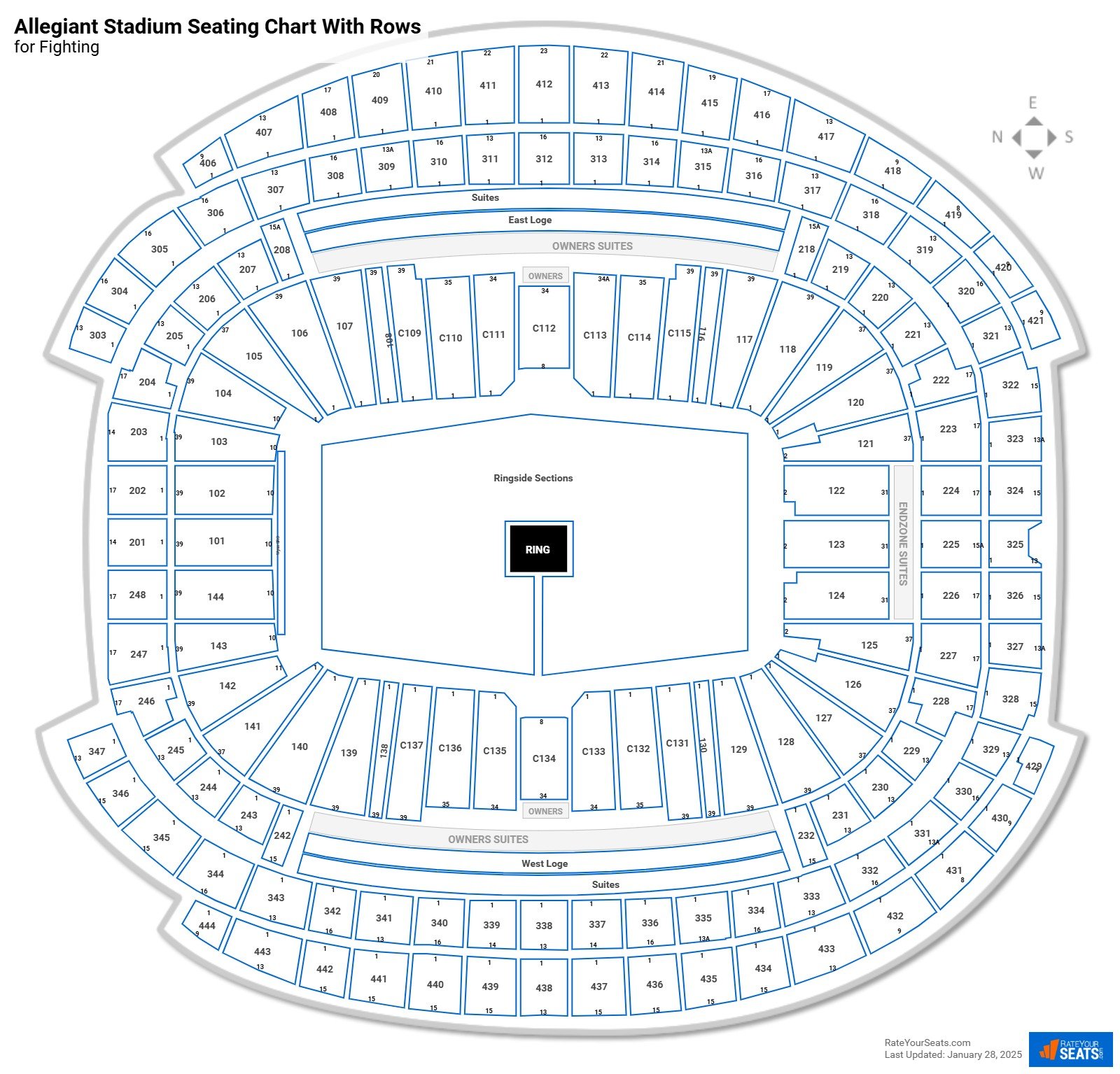Allegiant Stadium seating chart with row numbers