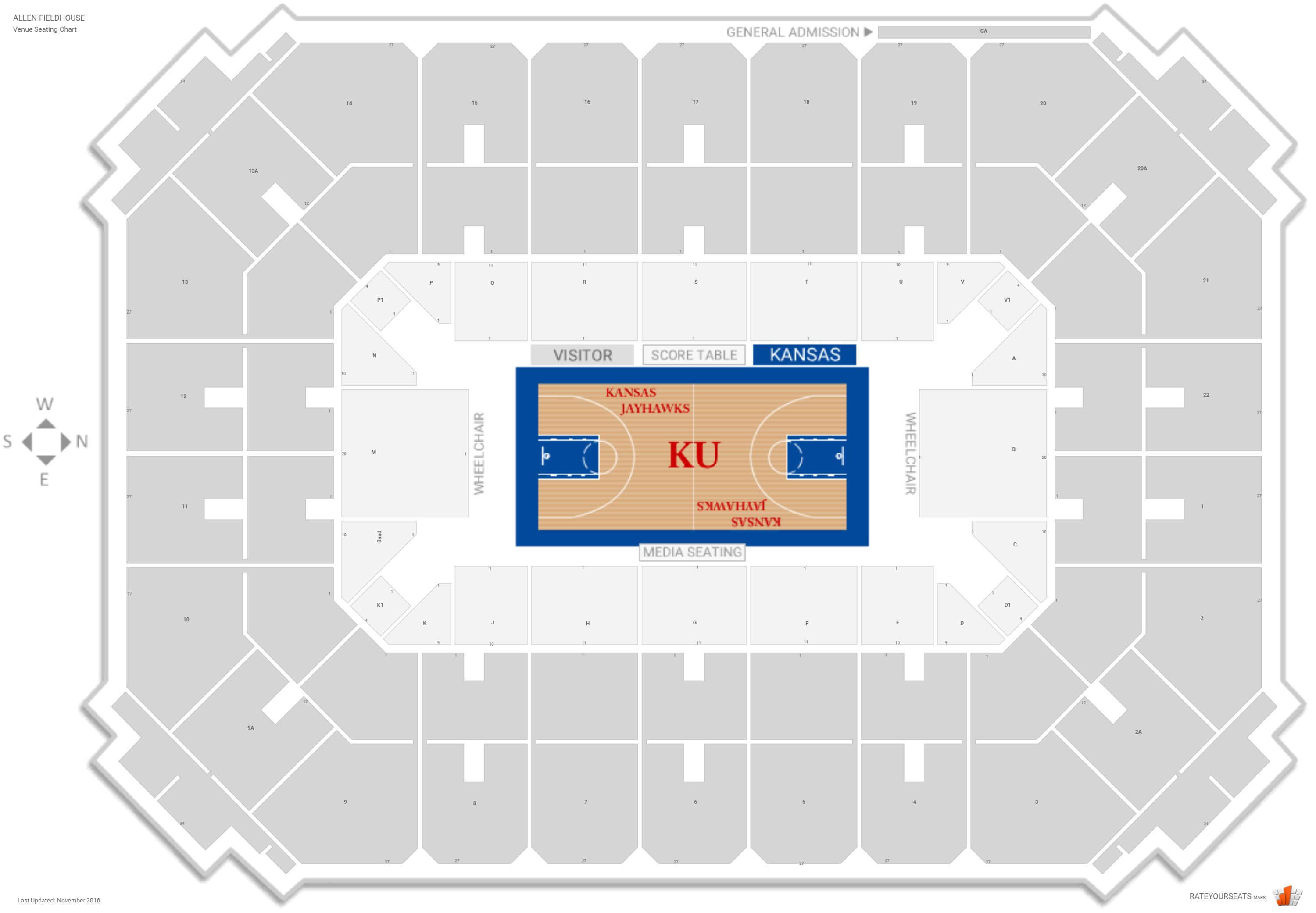 Allen Fieldhouse Seating Chart With Rows And Seat Numbers