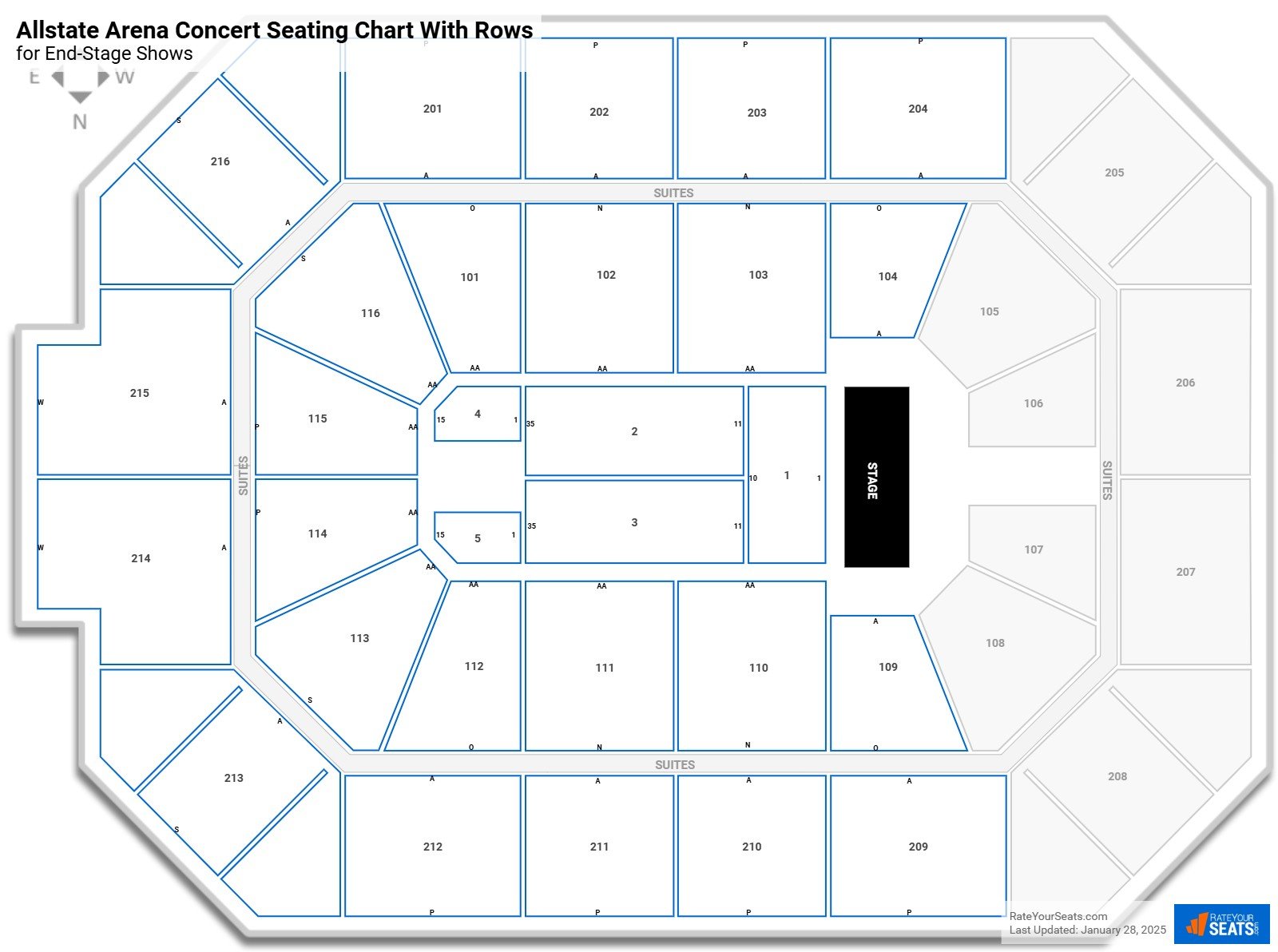 Allstate Arena seating chart with rows concert