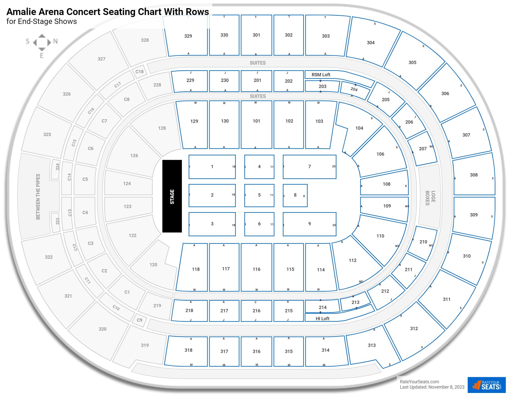 Amalie Arena seating chart with rows concert