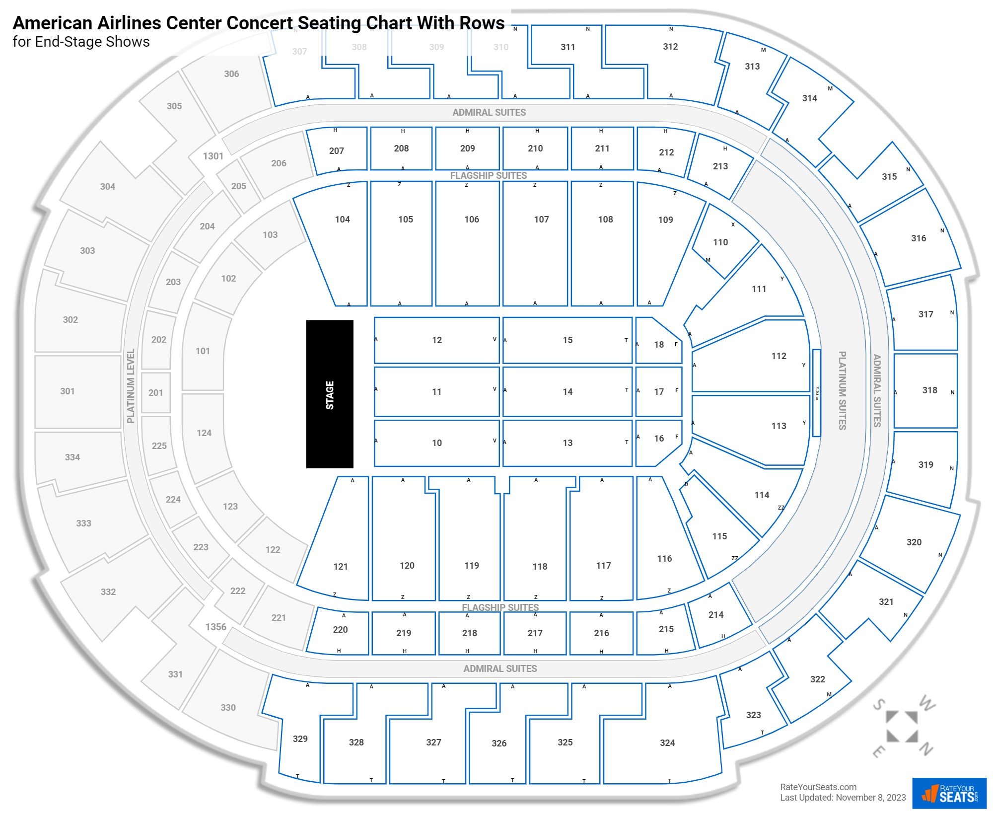 American Airlines Center seating chart with rows concert