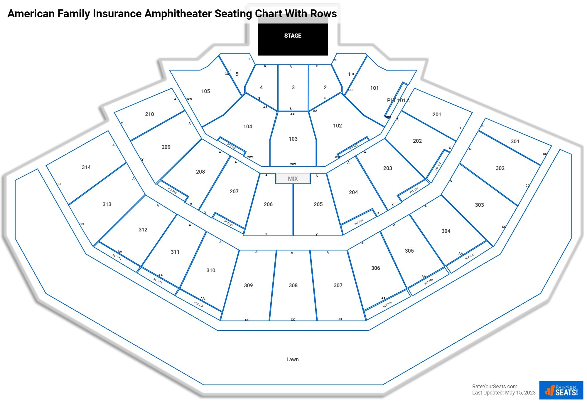 American Family Insurance Amphitheater seating chart with row numbers