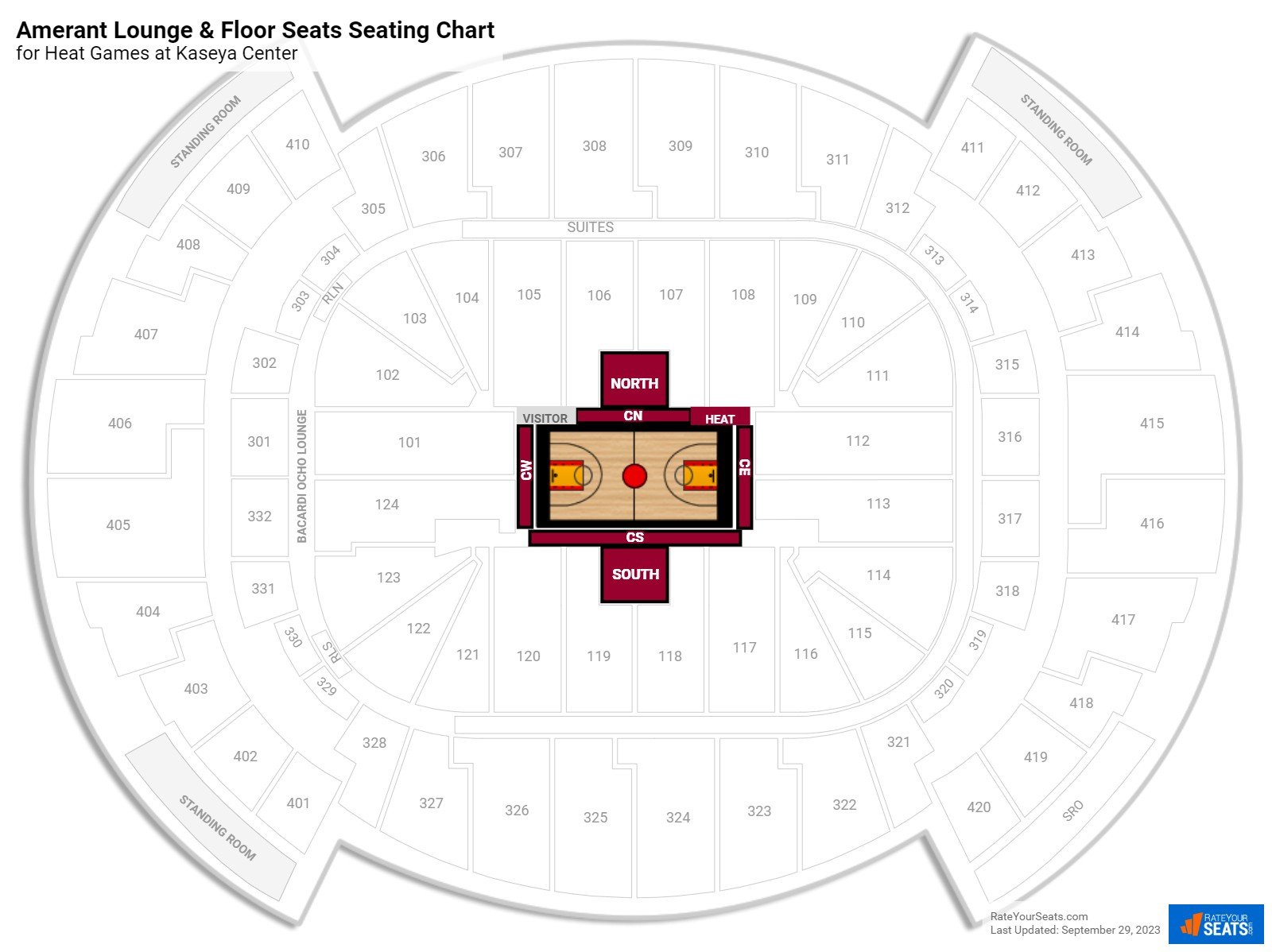 click to enlarge Heat AmericanAirlines Lounge & Floor Seats Seating Chart at Miami-Dade Arena