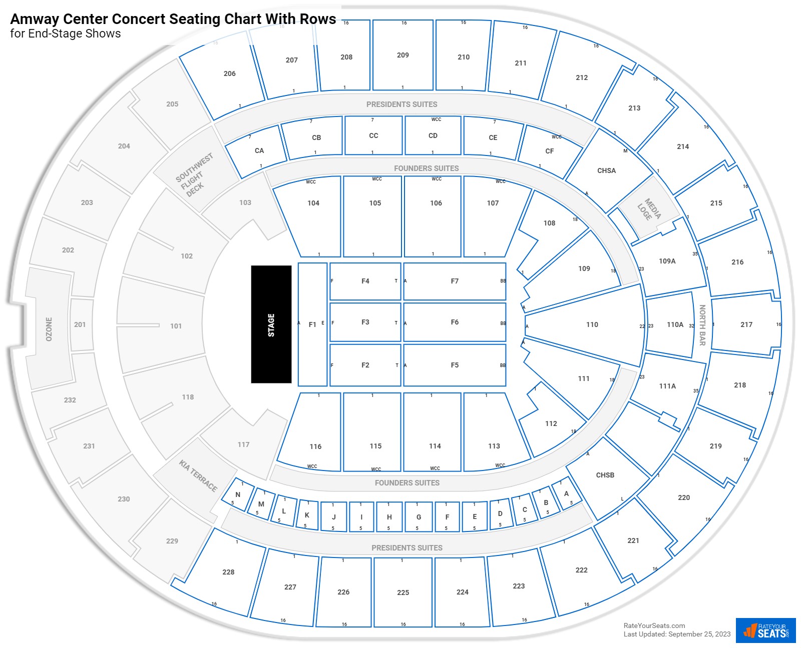 Amway Center seating chart with rows concert